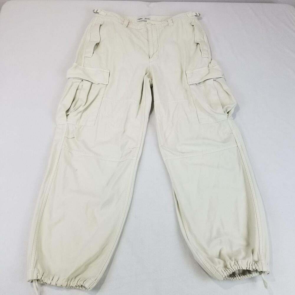 TNA Aritzia Cargo Pants Womens 10 Cream Wide Leg Utility Y2K Cargo Military